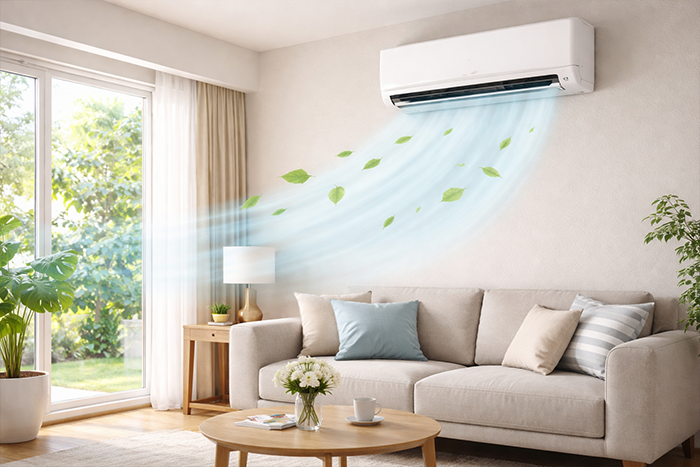 AC blowing fresh air in modern living room